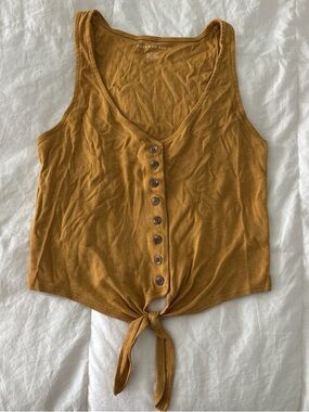 American Eagle Outfitters Button-Front Tie Tank Top in Mustard